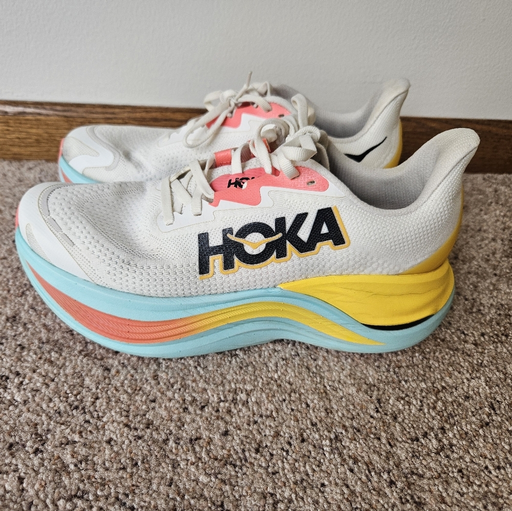 Hoka Women's Skyward White Teal Coral Yellow Running Shoes